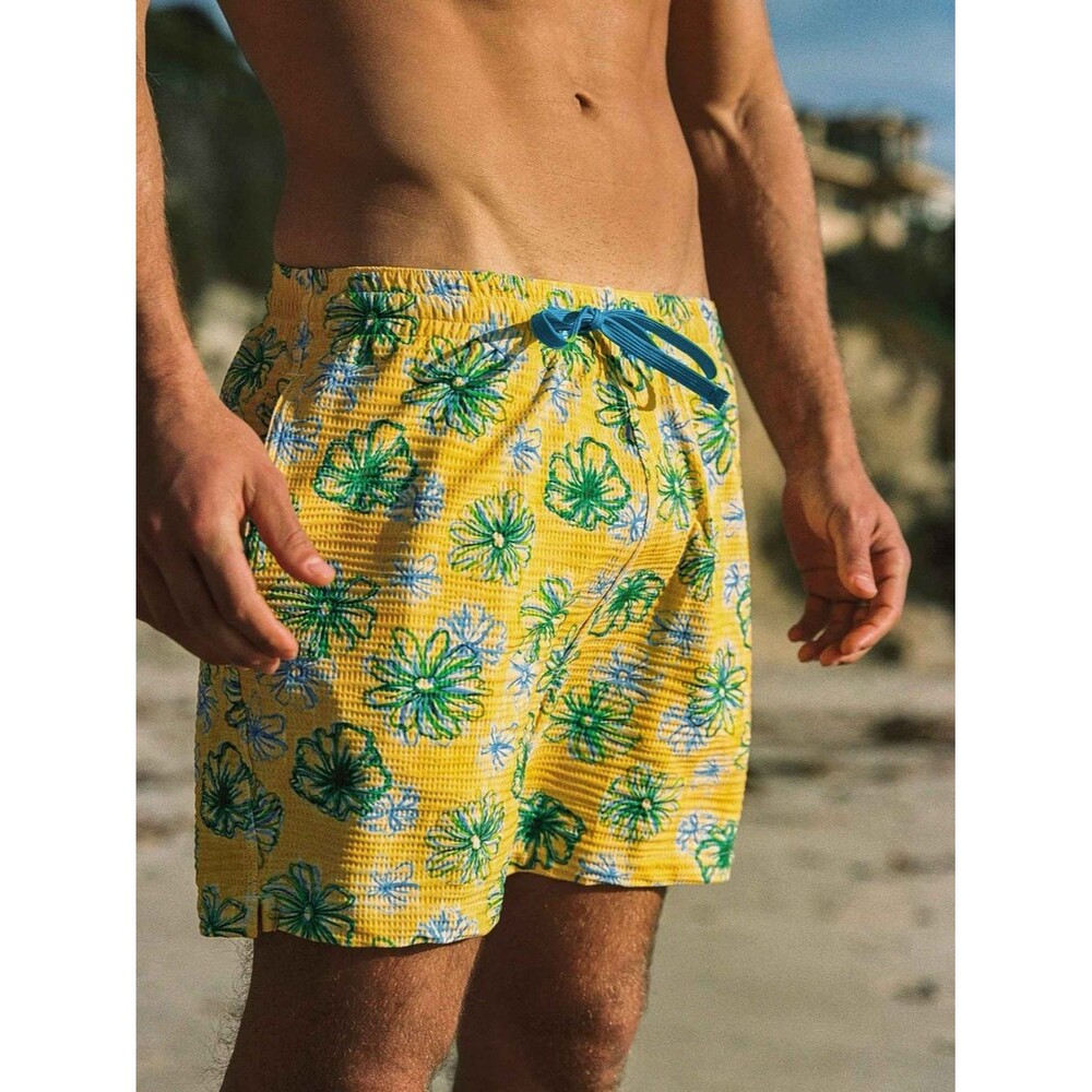 Blackbough 'Agua Fresca' Yellow Floral Swim Shorts Board Trunks Size XL